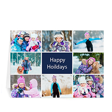 Carte de voeux bleue impression personnalisée collage 8 photos grande joie