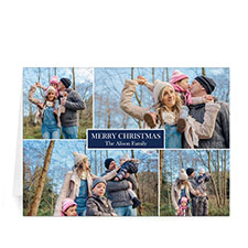 Carte de voeux bleue impression personnalisée collage 4 photos amour morceau joie