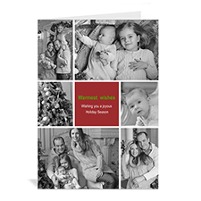 Carte de voeux rouge impression personnalisée collage 6 photos voeux classiques