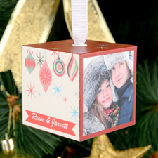 Ornement cube photo en bois personnalisé Joyeux Noël 5,08 cm