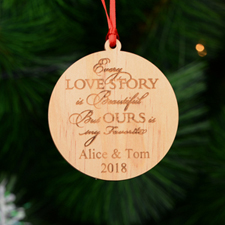 Ornement en bois personnalisé histoire d'amour Noël