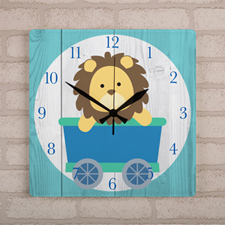 Horloge murale personnalisée lion sur train, carrée 27,3 cm