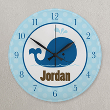 Horloge personnalisée baleine point marine et bleu, ronde 27,3 cm