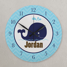Horloge personnalisée éléphant chevron marine et bleu, ronde 27,3 cm