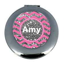 Miroir rond personnalisé argenté paillette rose pour demoiselles d'honneur