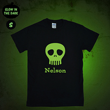 T-shirt Halloween masque tête de mort brille dans le noir, adulte petit