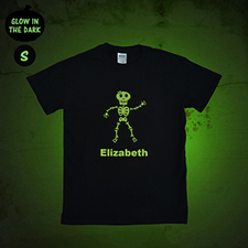 T-shirt Halloween personnalisé brille dans le noir tête de mort fille, adulte petit