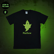 T-shirt Halloween personnalisé garçon fantôme brille dans le noir, adulte petit