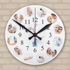 Large horloge ronde sans cadre personnalisée collage douze photos, 27,3 cm