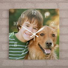 Horloge acrylique photo carrée personnalisée 27,3 cm, chiffres blancs