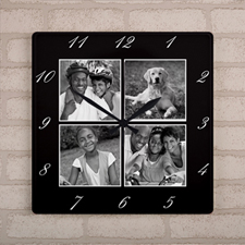 Large horloge carrée personnalisée cadre noir quatre collage, 27,3 cm