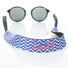 Sangle de lunettes de soleil monogrammée broderie chevron bleu