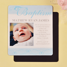 Imprimez aimants photo de frigo baptême bébé garçon première croix 8,89 x 10,16 cm