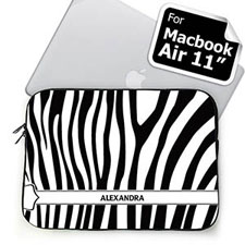 Housse Macbook Air 11 motif zèbre noir & blanc nom personnalisé