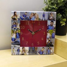 Horloge personnalisée 16 collages cadran rose vif