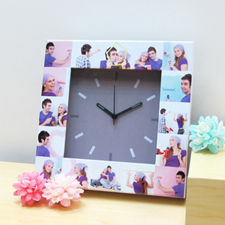 Horloge personnalisée 16 collages cadran gris