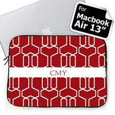 Housse Macbook Pro 13 treillis rouge initiales personnalisées