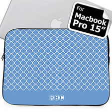 Housse Macbook Pro 15 quadrilobe bleu initiales personnalisées (2015)