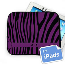 Housse iPad motif zèbre noir & violet nom personnalisé
