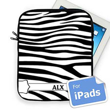 Housse iPad motif zèbre noir & blanc initiales personnalisées