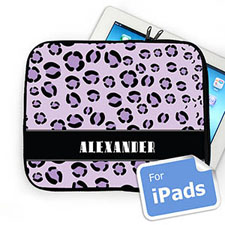 Housse iPad motif léopard violet nom personnalisé