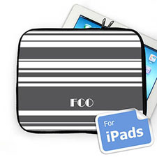 Housse iPad rayures grises initiales personnalisées