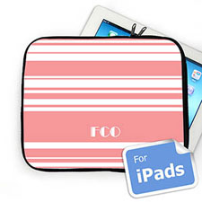 Housse iPad rayures roses initiales personnalisées