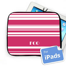 Housse iPad rayures rose vif initiales personnalisées