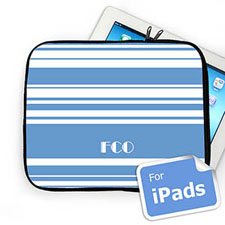 Housse iPad rayures bleu ciel initiales personnalisées