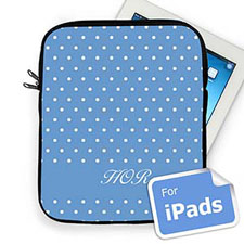 Housse iPad pois bleu ciel initiales personnalisées