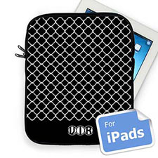 Housse iPad quadrilobe noir initiales personnalisées