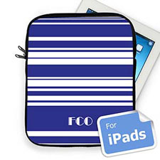 Housse iPad rayures bleues initiales personnalisées
