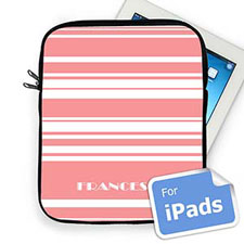 Housse iPad rayures roses nom personnalisé
