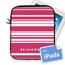 Housse iPad rayures rose vif nom personnalisé