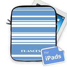 Housse iPad rayures bleu ciel nom personnalisé