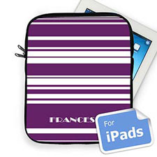 Housse iPad rayures violettes nom personnalisé