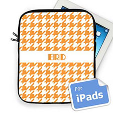 Housse iPad pied de poule orange initiales personnalisées