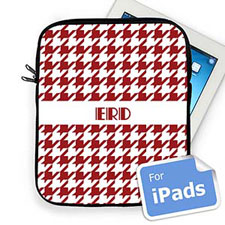 Housse iPad pied de poule rouge initiales personnalisées