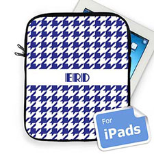 Housse iPad pied de poule bleu initiales personnalisées