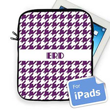 Housse iPad pied de poule violet initiales personnalisées