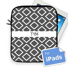 Housse iPad ikat gris initiales personnalisées