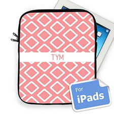 Housse iPad ikat rose initiales personnalisées