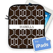 Housse iPad treillis chocolat nom personnalisé