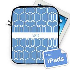 Housse iPad treillis bleu ciel initiales personnalisées
