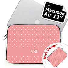 Housse Macbook Air 11 pois roses initiales personnalisées deux côtés personnalisés 