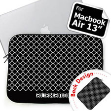 Housse Macbook Air 13 quadrilobe noir initiales personnalisées recto et verso personnalisés