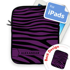 Housse iPad motif zèbre violet recto et verso personnalisés 