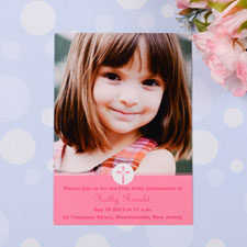 Imprimez vos propres cartes d'invitation photo croix de baptême - rose communication