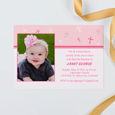 Imprimez vos propres cartes d'invitation photo baptême doux rose - douce réflection