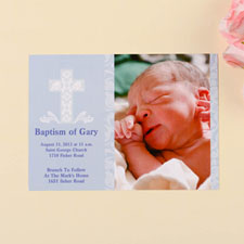 Imprimez vos propres cartes photo d'invitation de baptême bleu clair béni  
